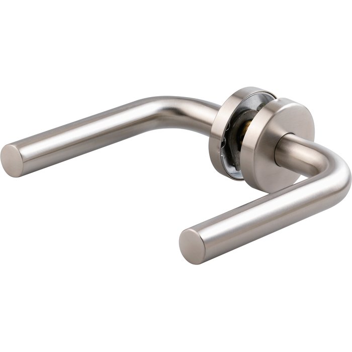 Poignée de porte sur rosace inox - Bec de cane - LC1 - Vachette