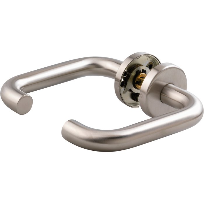 Poignée de porte sur rosace inox - Bec de cane - LC2 - Vachette