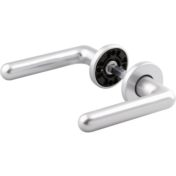 Poignée de porte sur rosace ronde argent - Bec de cane - Golf - Vachette