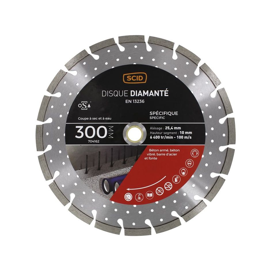 Disque diamant ventilé à tronçonner - Ø 300 mm - Béton / Métal - SCID