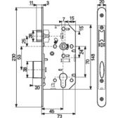 Serrure à larder noire à fouillot sans gâche - Clé I - Axe à 45 mm