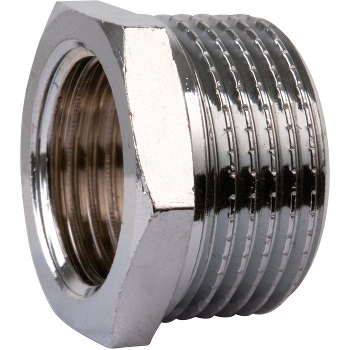 Raccord laiton chromé hexagonal réduit à visser - M 3/4" - F 1/2" - Puteus