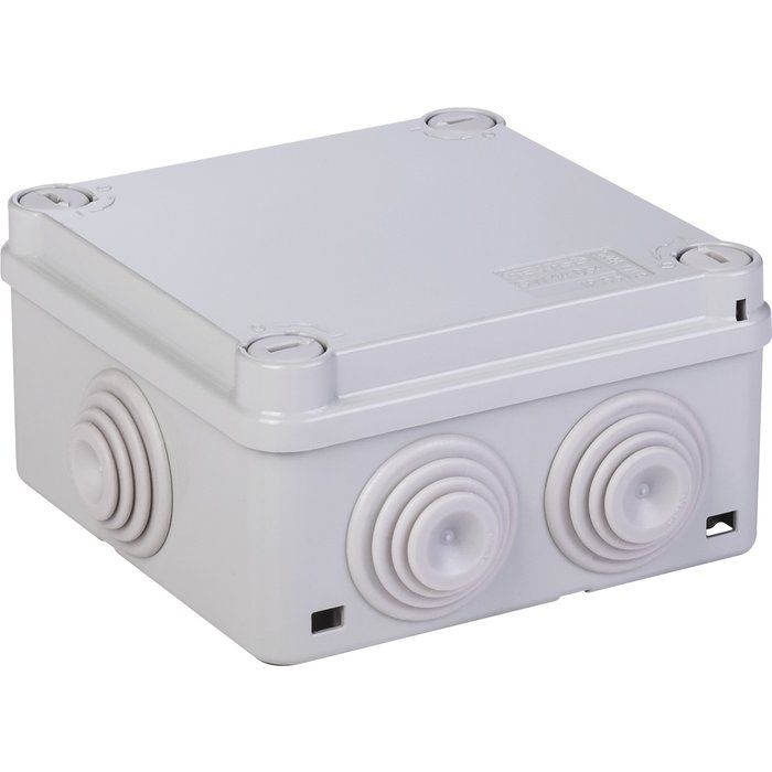 Boîte grise carrée - 100 mm - 6 embouts - Couvercle vis 1/4 de tour - Gewiss