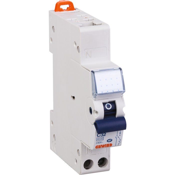 Disjoncteur 1 P+N C2 - 4,5 KA courbe C - 32 A - 1 module - Connexion auto / vis - Fixmatic - Gewiss