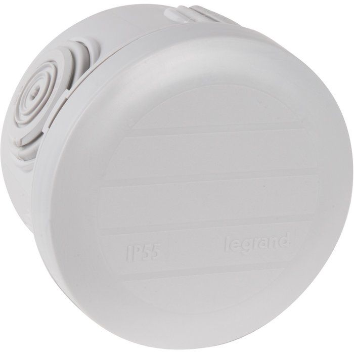 Boîte grise ronde - Ø 60 x 40 mm - 4 embouts - Couvercle enclipsable - Plexo - Legrand