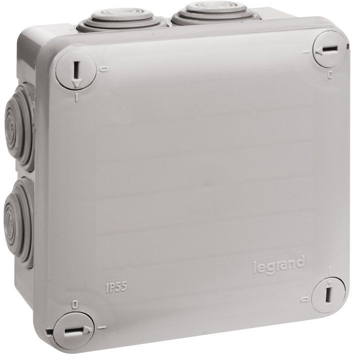Boîte grise carrée - 105 mm - 7 embouts - Couvercle vis 1/4 de tour - Plexo - Legrand