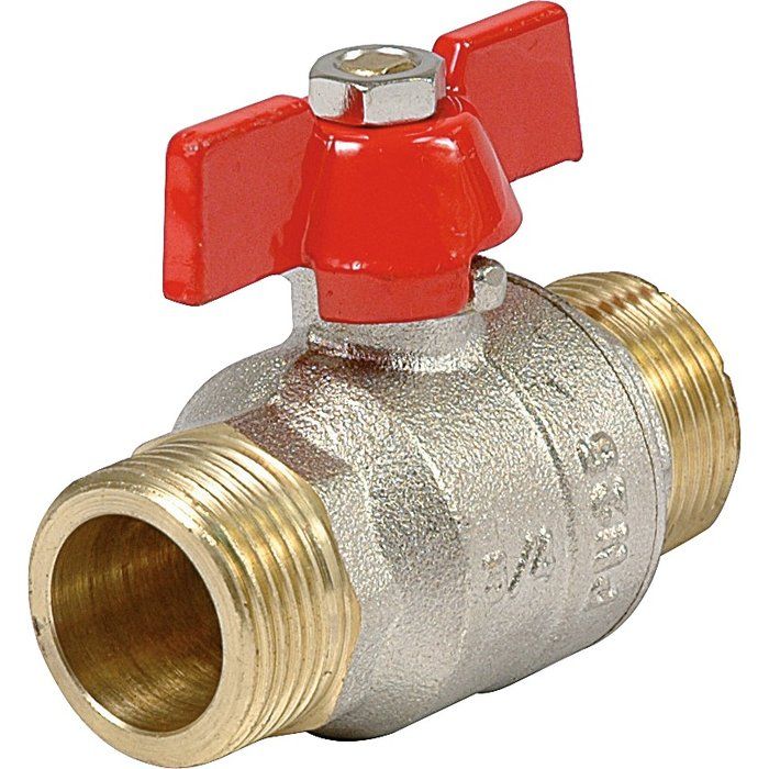 Vanne à boisseau sphérique nickelé - MM 1/2" - Manette papillon rouge - Sféraco