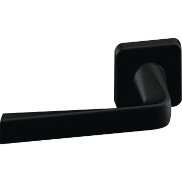 Poignée de porte sur rosace noire Kaza - Bec de canne - Vachette