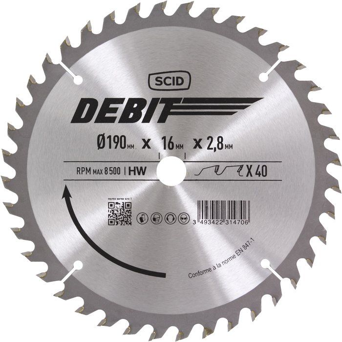 Lame carbure denture alternée - 190x16 40d - SCID