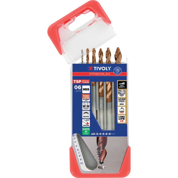 Coffret 6 forets métaux HSS - Ø 2- 3- 4- 5- 6- 8 mm - Tivoly