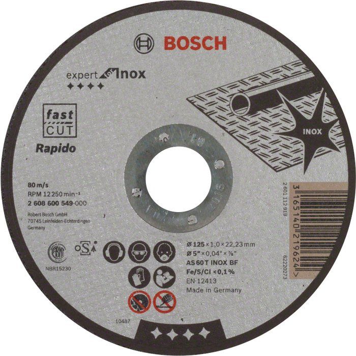 Disque à tronçonner à moyeu plat - BOSCH - 125 x 1 x 22,2 mm