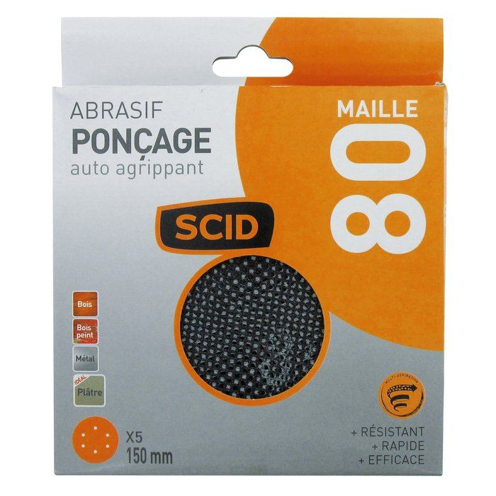 Disque maille auto-agrippant - Ø 150 mm - Grain 80 - Vendu par 5 - SCID