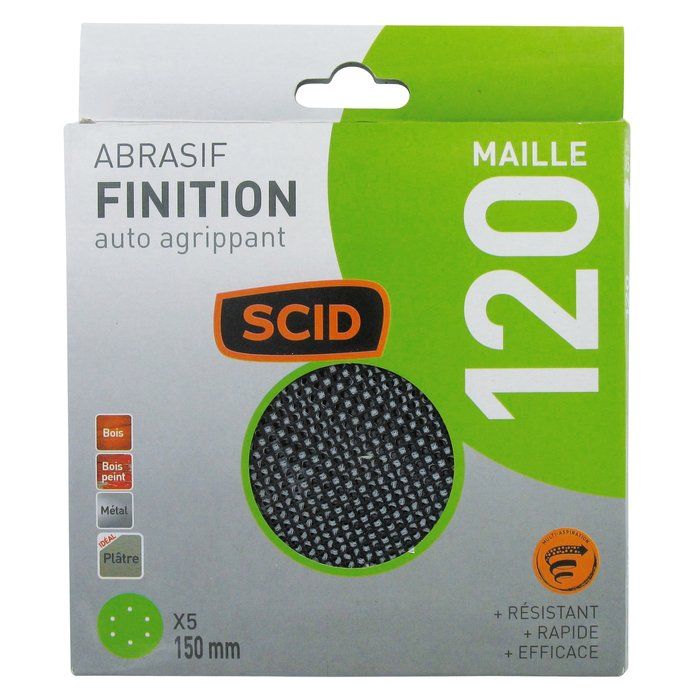 Disque maille auto-agrippant - Ø 150 mm - Grain 120 - Vendu par 5 - SCID