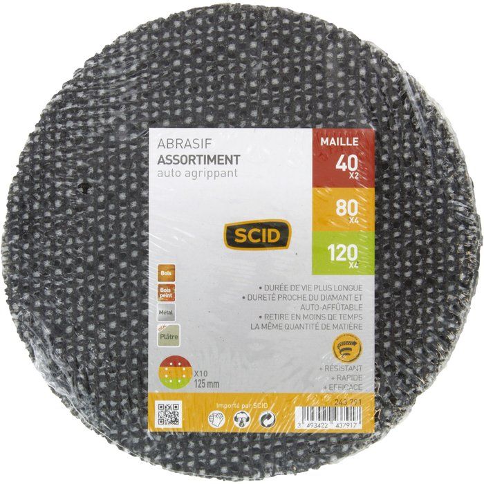 Assortiment disque auto-agrippant Ø 125 mm - disque maille d125 ass/10 - SCID