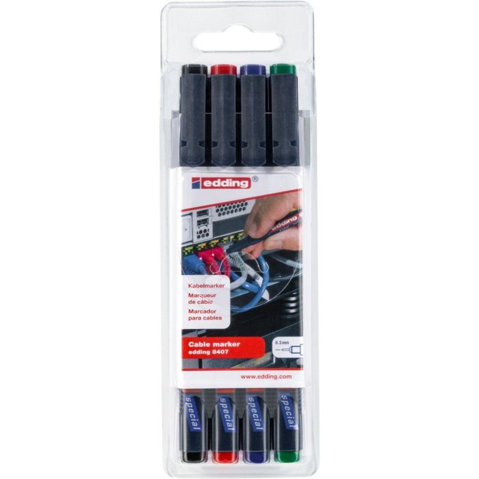 Kit de 4 marqueurs câble - noir/ rouge/ bleu et vert  - Edding