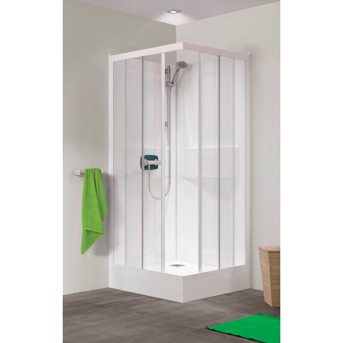 Cabine de douche 80 x 80 cm avec mitigeur thermostatique - 2 portes coulissantes verre transparent - Receveur 18 cm - Kineprime C Angle – Kinedo