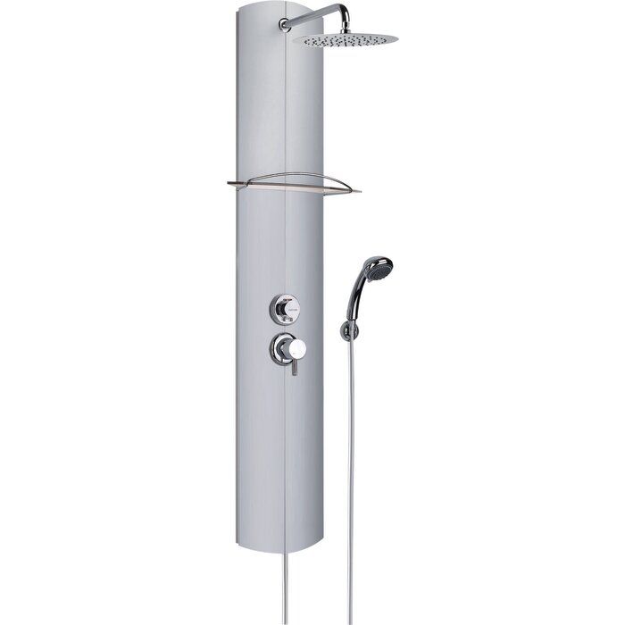 Colonne de douche thermostatique - Tête douche ronde ⌀ 25 cm - Douchette 3 jets - Avec tablette - Totmy Alu - Valentin