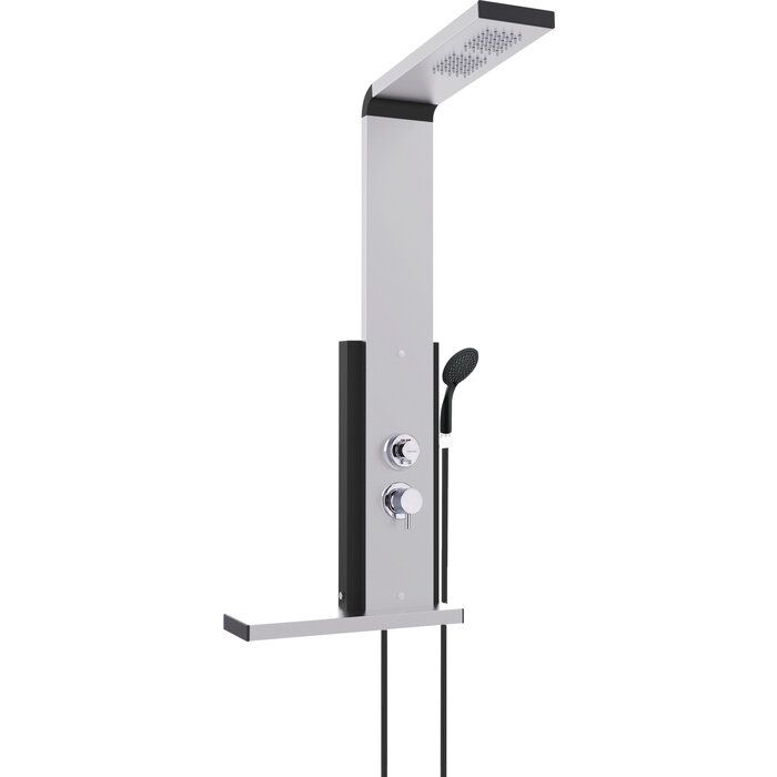Colonne de douche thermostatique aluminium / noire mate - Douchette 3 jets - Avec tablette - Dune + - Valentin