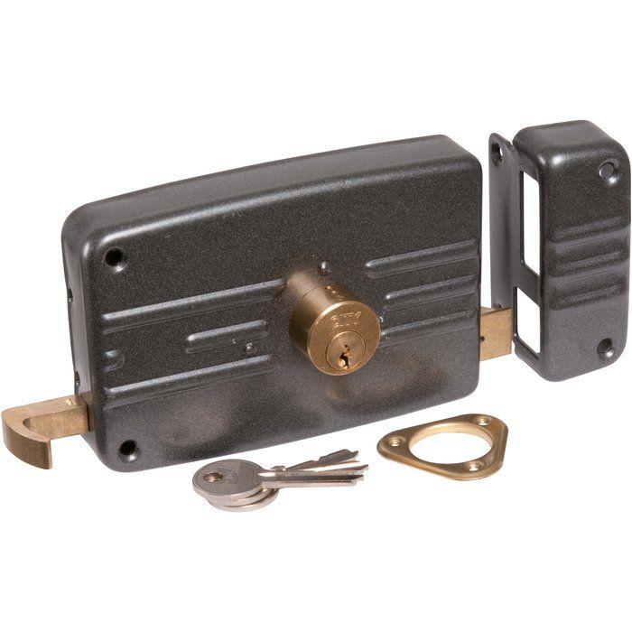 Serrure en applique noire droite à Tirage - Clé I - Axe à 70 mm - Série 5G - Iséo