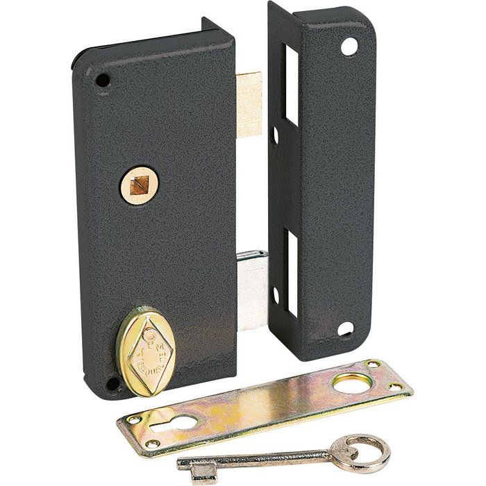 Serrure en applique noire droite à fouillot - Clé L - Axe à 40 mm - Extra-plate - JPM