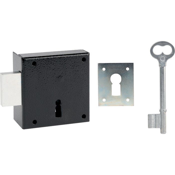 Serrure en applique noire gauche pêne dormant seul - Clé L - Axe à 40 mm - Série 461 - DOM