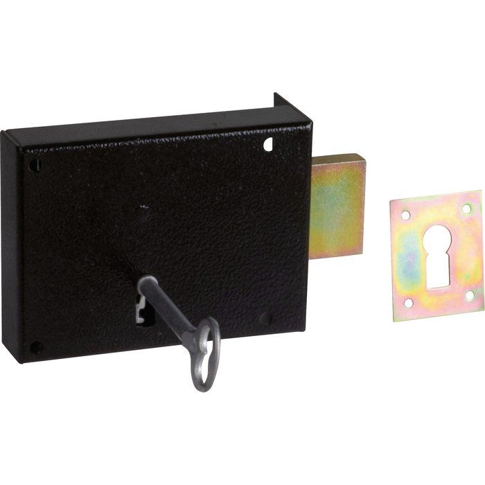 Serrure en applique noire droite Simple - Clé L - Axe à 65 mm - Série 461 - DOM