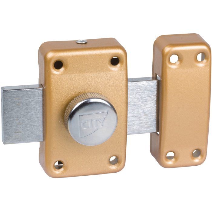 Verrou à bouton bronze s'entrouvrant n° KCF5504 - Cylindre 45 mm - Pêne 110 mm - City 25 - Iséo