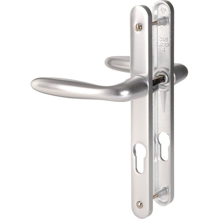 Poignée de porte-fenêtre sur plaque étroit argent - Clé I - Verona - Hoppe et cie
