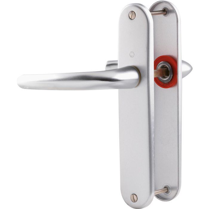 Poignée de porte sur plaque argent - Bec de cane - Entraxe fixation 165 mm - San Diego - Hoppe et cie