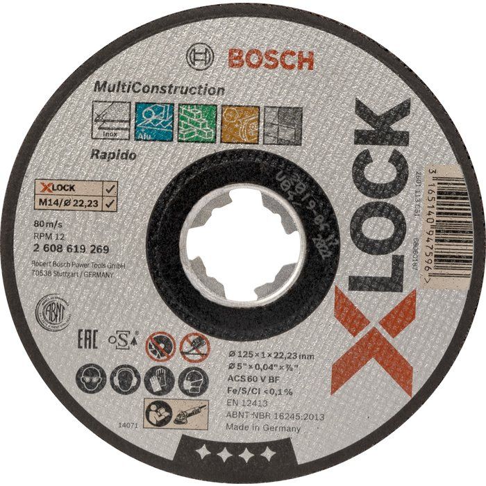 Disques à tronçonner droits X-LOCK multi-matériaux - 125 x 1 x 22,23 mm - Bosch