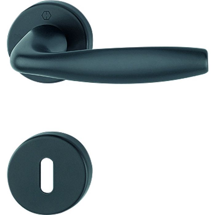 Poignée de porte sur rosace ronde noir mat - Clè L - New York - Hoppe