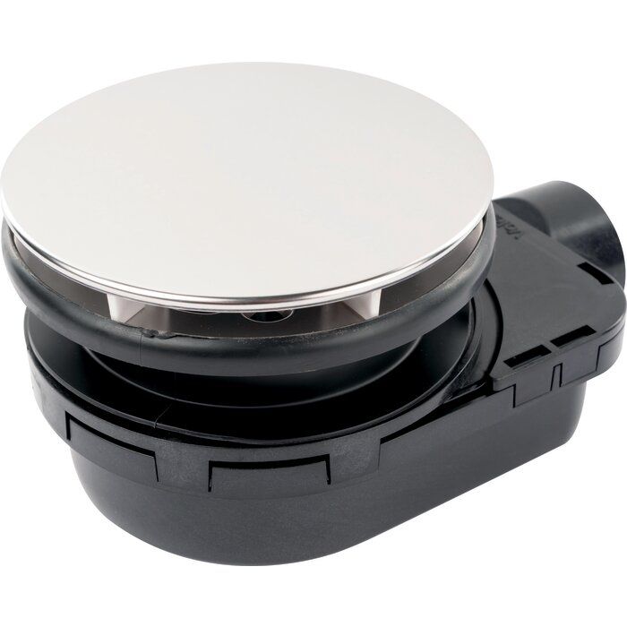 Bonde de douche extra-plate universelle SMART GOODPRINT Ø 90 mm – Hauteur 48 mm – Sortie horizontale Ø 40 mm – Capot inox Ø 117 mm – Plastique recyclé – Valentin