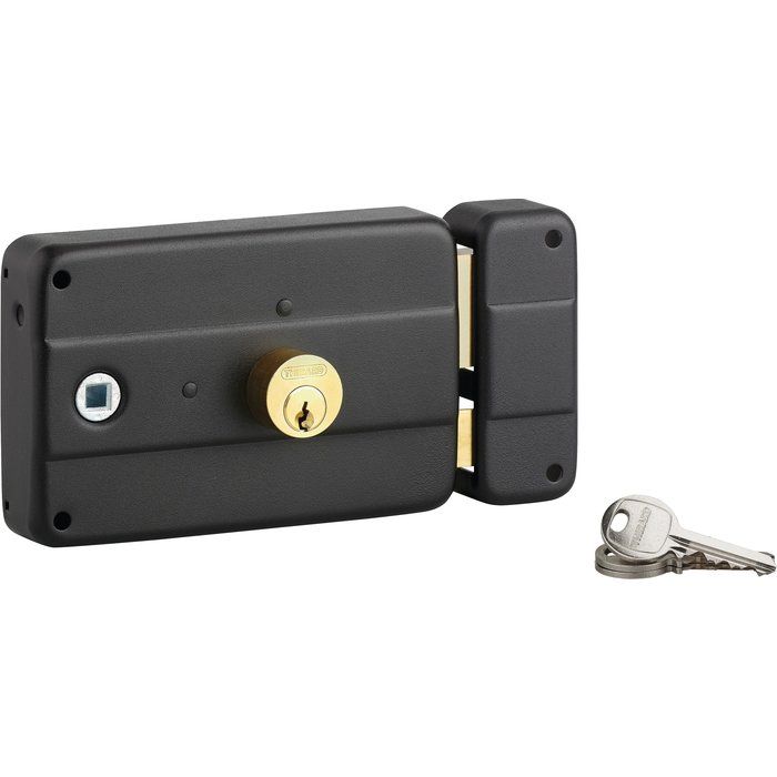 Serrure en applique noir droite à fouillot - Cylindre double - Axe à 60 mm - Thirard