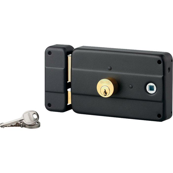 Serrure en applique noir gauche à fouillot - Cylindre double - Axe à 60 mm - Thirard