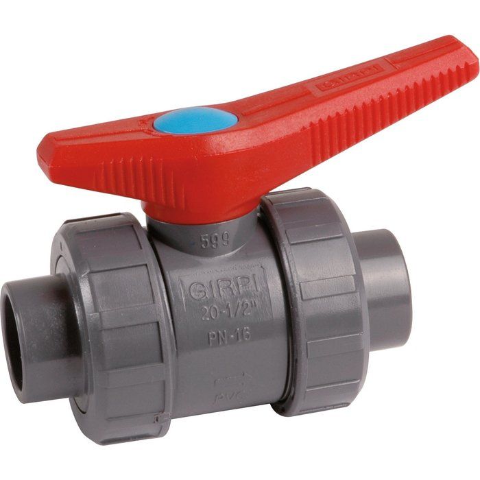 Vanne à boisseau sphérique PVC pression noire - Tube Ø 63 mm - Manette rouge - Girpi