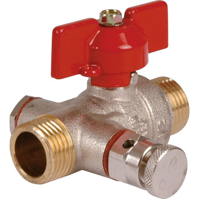Vanne à boisseau sphérique nickelé - MM à purge 3/4" - Manette papillon rouge - Ravani