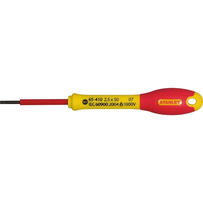 Tournevis à fente électricien - Ø 2,5 mm - Lame 5 cm - Isolé 1000 V - Stanley Fatmax