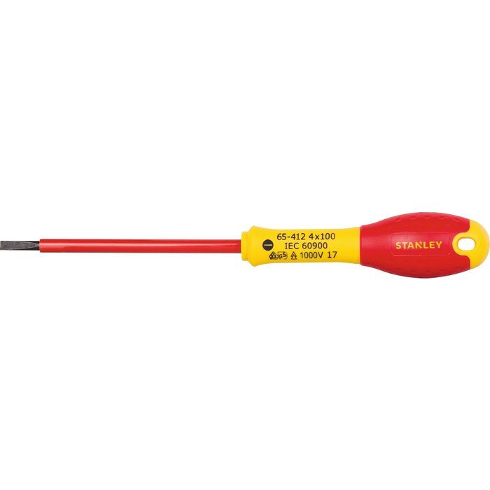Tournevis à fente électricien - Ø 4 mm - Lame 10 cm - Isolé 1000 V - Stanley Fatmax
