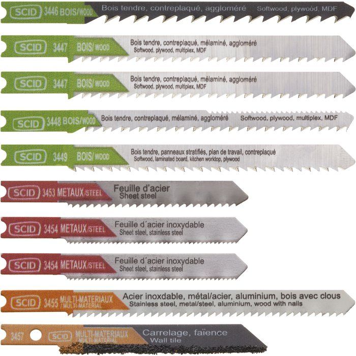 Assortiment 10 lames de scie sauteuse accroche en U - lam ssaut lot 10 pces en u - SCID