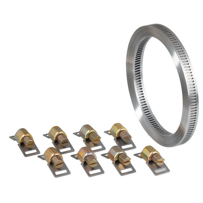 Collier à bande sans fin + 8 têtes W2 inox / acier zingué - 3 m - 8 mm - Ace