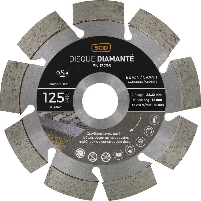 Disque diamant à tronçonner - Ø 125 mm - Matériaux durs - SCID