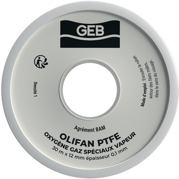 Ruban PTFE - 30 m - 12 x 0,1 mm - Oxygène - Geb