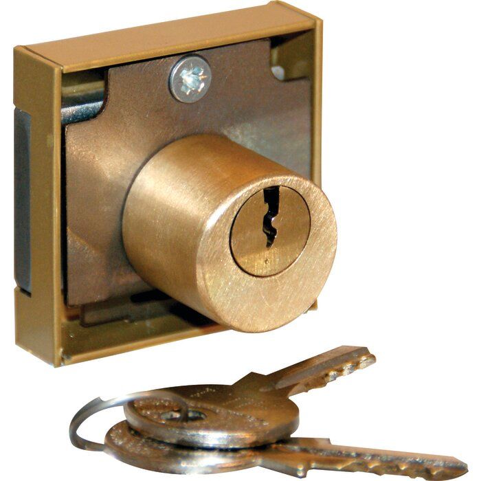 Serrure de meuble à cylindre rond en acier époxy bronze - Version gauche - 41 x 41 mm - 2 clés - Devismes