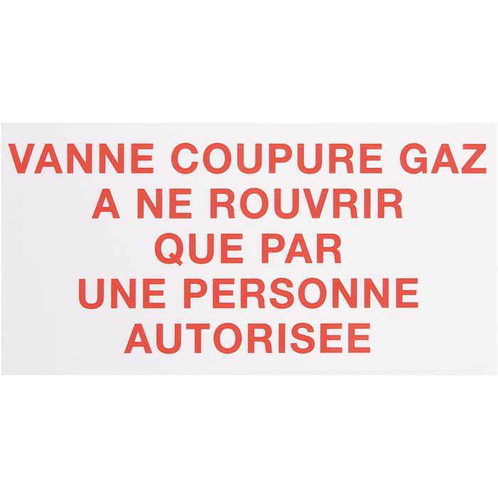 Étiquette plastique rigide rectangulaire - vanne de coupure gaz - Coditherm
