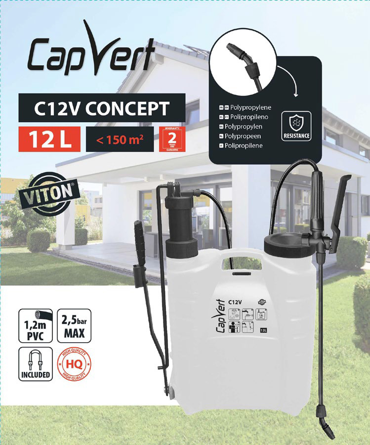 Étiquette pulvérisateur Capvert C12V 12 litres caractéristiques techniques