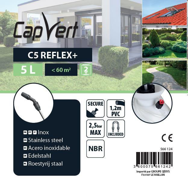 Étiquette produit pulvérisateur Capvert C5 5 litres caractéristiques techniques et équipements