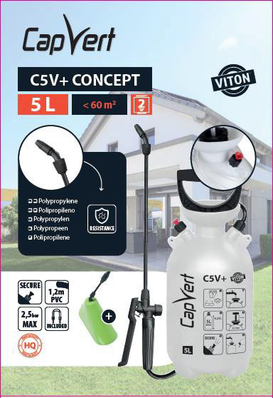 Étiquette produit pulvérisateur Capvert C5V+ 5 litres caractéristiques techniques et équipements