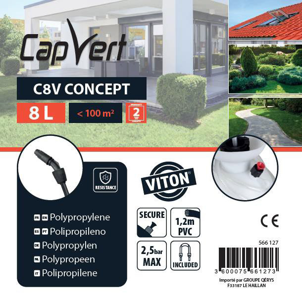 Étiquette pulvérisateur Capvert C8V 8 litres caractéristiques techniques
