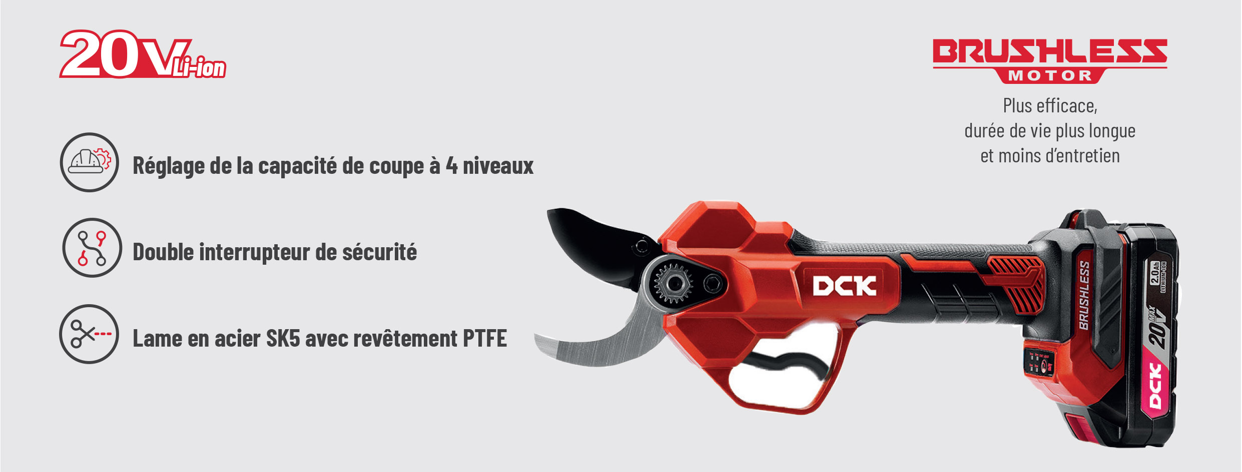 Sécateur électrique sans fil Brushless 20 V DCK