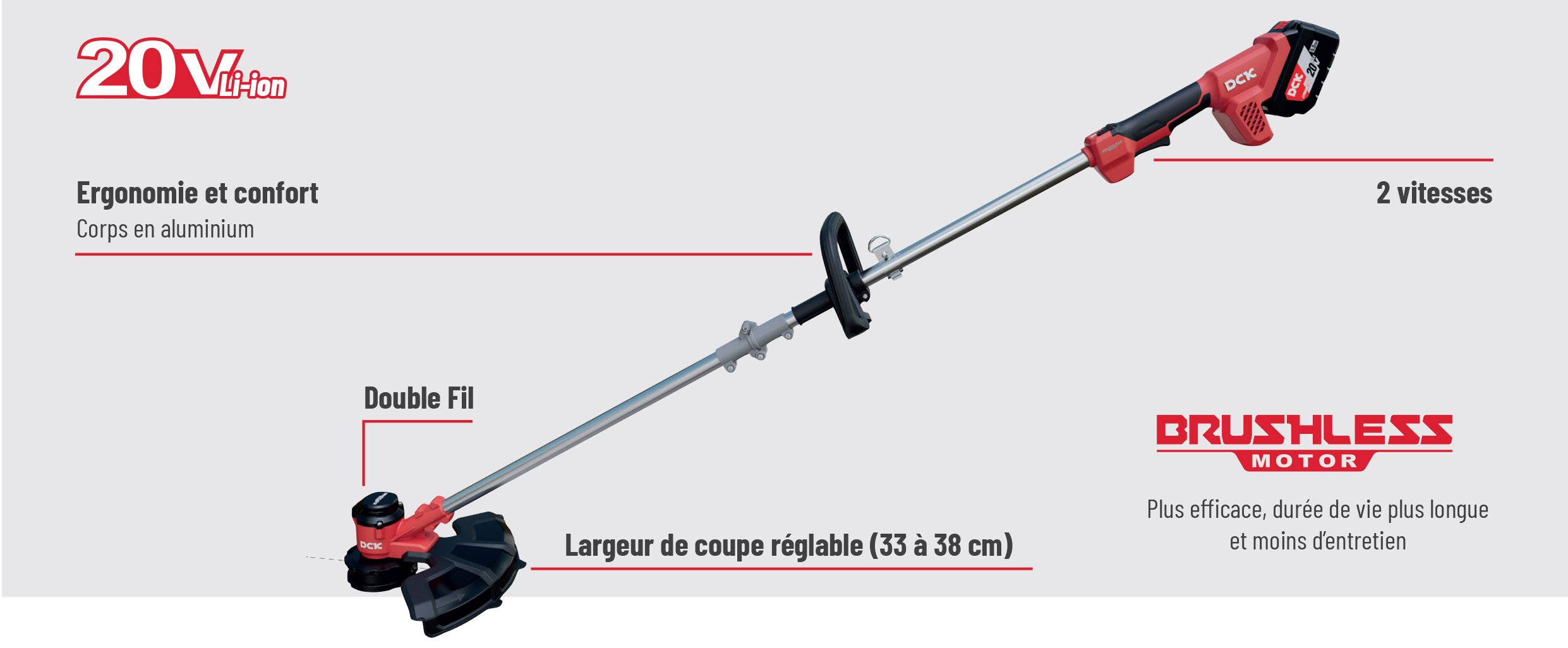 Coupe-bordure sans fil Brushless 20V DCK KDST20152